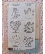 NEW Stampin&#39; Up Just for Fun 8 Wood Mounted Rubber Stamps Set Holidays 2000 - £7.12 GBP