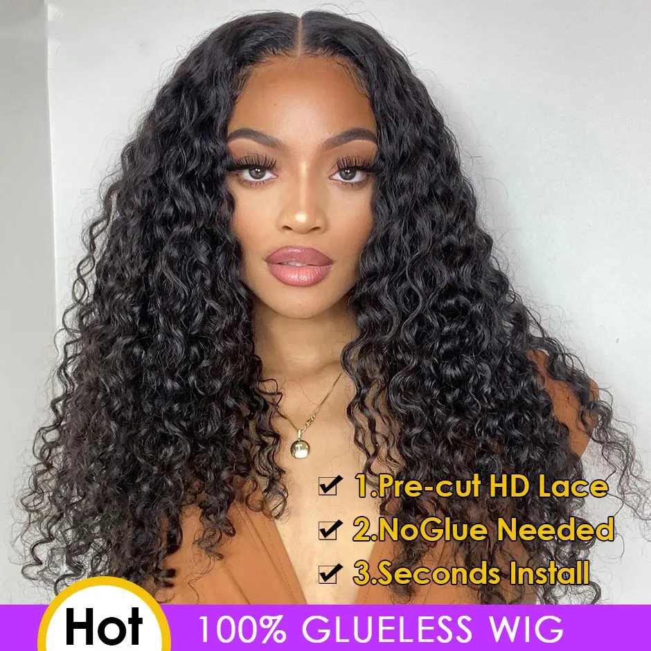 Water Wave Glueless lace front human hair wigs 4x4 Lace Closure Wigs Tracy Ha - £66.84 GBP+