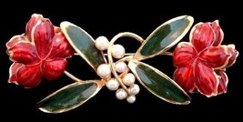 vtg RETRO 40s Statement  Brooch Large 3-D Faux Pearls Red Enamel Flowers... - $951.31 MXN