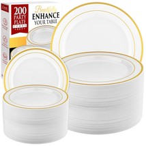 200Pc Gold Plastic Plates - 100 Dinner Plates &amp; 100 Salad Plates, White ... - £73.41 GBP