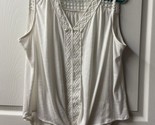 All in Love  Sleeveless Crepe Top Womens Size XL White Lace Trim Front Tie - $14.73