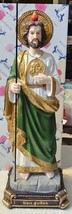 San Judas Tadeo Apostle Saint Jude Robe Staff Flame Religious Figurine Statue - £39.56 GBP