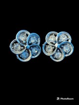 New Vintage Silvertone Rhinestone Clear Stones Clip Earrings 1950&#39;s Floral - £17.47 GBP