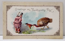 Thanksgiving Greeting Turkey Taking Girls Doll Embossed Postcard B11 - £7.00 GBP