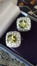 Vintage 1990-s 925 Sterling Silver Green Peridot Large Earrings - Hallmarked - £89.81 GBP