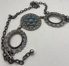 Chicos Concho Belt One Size Womens Turquoise Stones Beaded Chain Bohemian Metal - £30.91 GBP