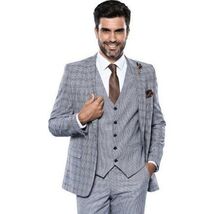 Men 3pc Vest Suit WESSI by J.VALINTIN Extra Slim Fit JV42 Blue Plaid TURKEY USA image 3
