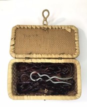 Vintage 2 Prong Hair Pins Original Mid-Century with Wicker/Straw Container - £19.59 GBP