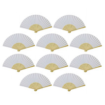 10 WHITE FANS Folding Paper Hand Fan Pocket Wedding Plain Bamboo Set Lot... - $12.95