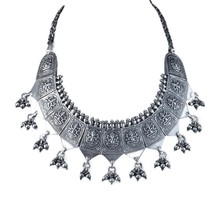 Antique Silver Hindu Ganesha Bib Necklace - $272.25