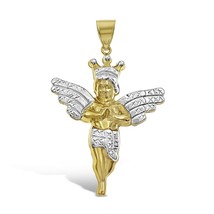 Praying Angel Crown Pendant 10k Gold Charm 2.2&quot; - $282.15