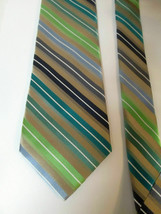 Men&#39;s Structure Necktie Green Taupe Blue Regimental Striped 60&quot; 3.25&quot; 10... - £7.17 GBP