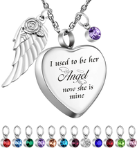 Dletay Heart Cremation Necklace for Ashes Angel Wing Urn Necklace with 12 PCS Bi - £16.91 GBP