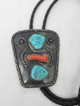 NAVAJO Sterling Silver LARGE BOLO TIE PENDANT Branch Coral TURQUOISE VTG - £259.56 GBP