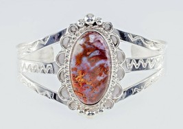 Moss Agate Sterling Silver Navajo Cuff Bracelet - £183.92 GBP