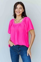 Ninexis Keep Me Close Square Neck Short Sleeve Blouse in Fuchsia - £22.83 GBP