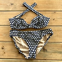 J Crew Polka Dot Bandeau Bikini Set Navy Blue White Strapless Swim Womens Small - £27.28 GBP