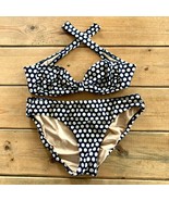J Crew Polka Dot Bandeau Bikini Set Navy Blue White Strapless Swim Women... - £27.28 GBP