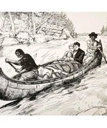1930s-40s Art Print Couple Rescued In Canoe By Native Americans E89D - $27.22 CAD