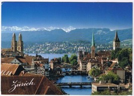 Postcard Zurich mit Kirchen Grossmunster Fraumunster &amp; St Peter - £3.15 GBP