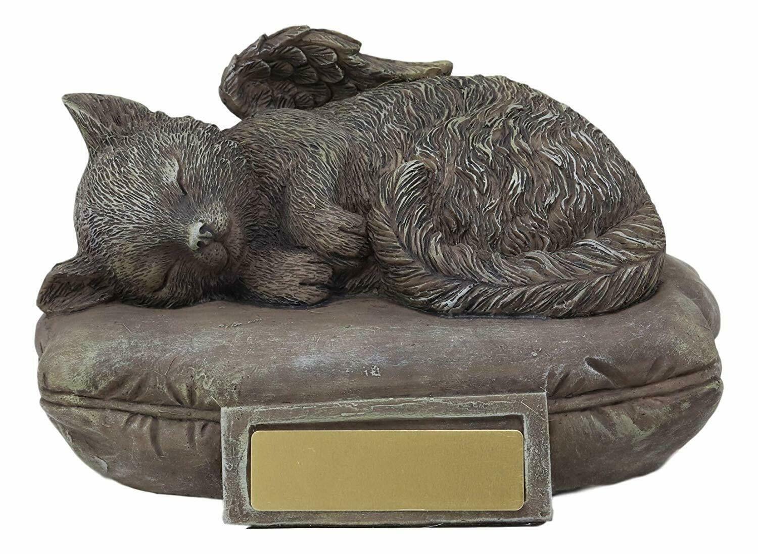 Ebros Heavenly Angel Cat Sleeping On Pillow Cremation Urn Small Pet Memorial