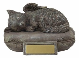 Ebros Heavenly Angel Cat Sleeping On Pillow Cremation Urn Small Pet Memorial - £29.63 GBP