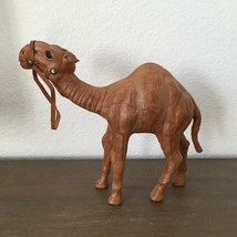 Vintage Leather Wrapped Standing Camel Figurine Glass Eyes Art Sculpture... - $35.00