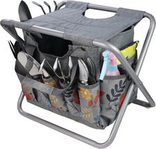 Folding Gardening Stool with Detachable Storage Tote Bag Tools Set Organ... - $44.69