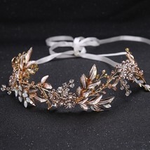 Champagne Alloy Flower Bride Headbands Rhinestone Hair Comb Princess Wedding Hai - £25.34 GBP