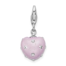 Sterling Silver Click-On Purple Ferido &amp; Stellux Crystal Heart Charm 23mm x 11mm - £19.58 GBP