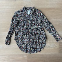 Anthropologie Maeve Matilda Button Down Long Sleeve Blouse Black Floral XS - $24.18
