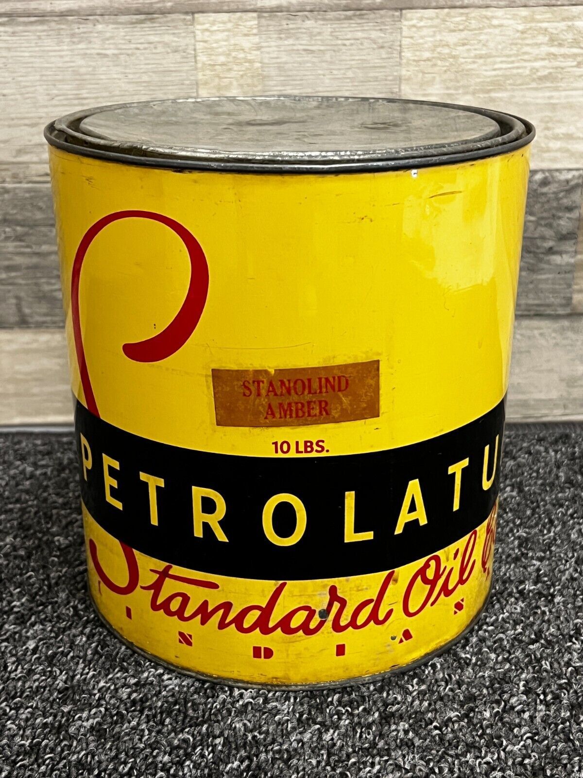 Standard Oil Co Indiana 10 LBS. Antique Stanolind Amber Petrolatum Grease Can -I - $174.14
