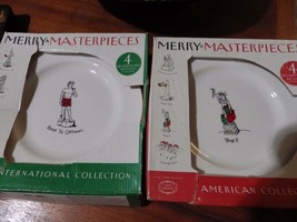 8 Merry Masterpieces Box Dessert Plates 1st Ed Christmas American Intern... - $31.68