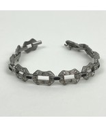 Vintage Art Deco Style Silver-Tone Bracelet Marcasite &amp; Blue Stones - $590.49 MXN