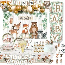 Woodland Baby Shower Party Supplies Decorations Boxes Fox Balloon Oh Bab... - $85.99