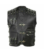 Texas Men&#39;s Genuine Cow Leather Heavy Buckled Rocker Biker Motorcycle Ve... - $178.34 CAD