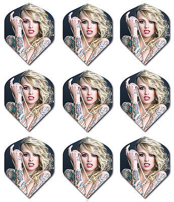 Pearl Blonde Girl Tattoo&#39;d Standard Dart Flights -100 Micron-3 sets (9 f... - $4.93