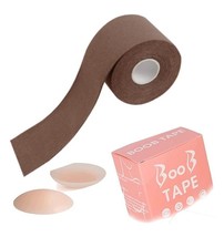 Boob Tape for Strapless Dress w/ Skin-Friendly Silicone Nipple Covers - BROWN - £11.10 GBP