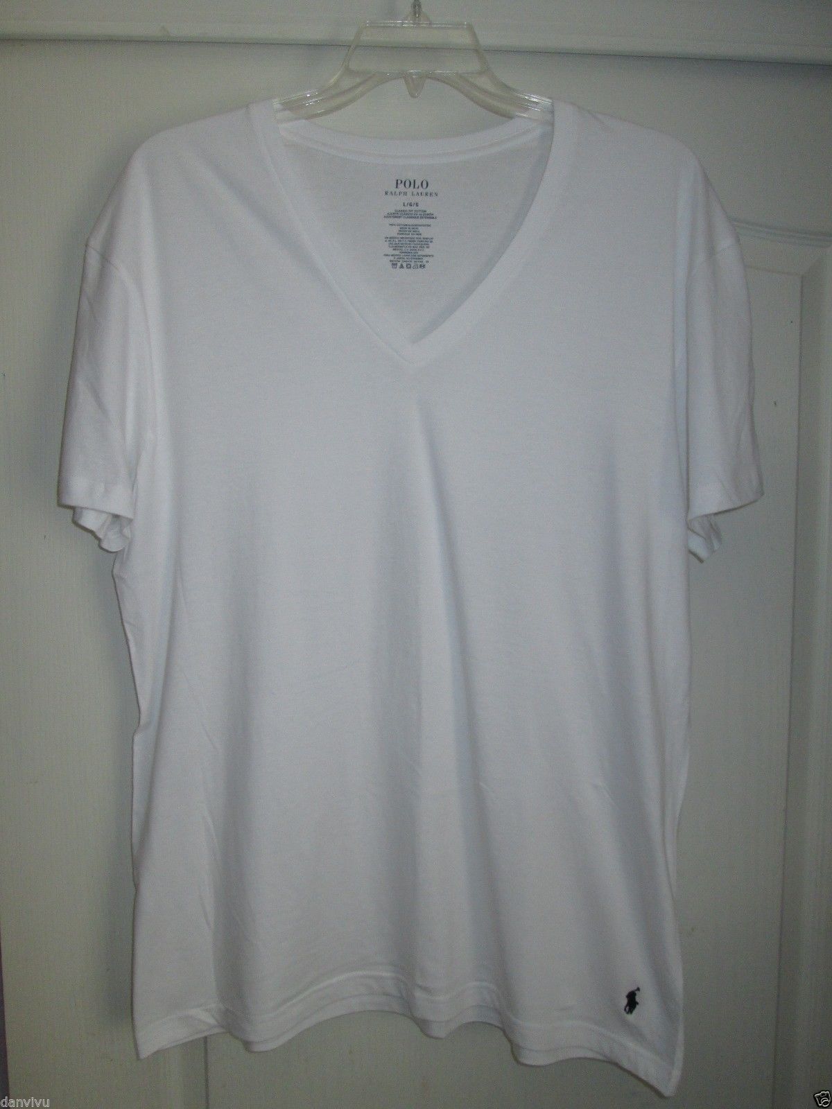 Polo Ralph Lauren V-Neck Short SLV Classic Cotton Men’s T-Shirt White L UPC70 - £6.72 GBP