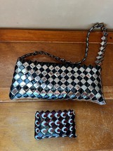 Lot of Black &amp; SIlver Recycled Paper Checkerboard Purse &amp; Brown &amp; White ... - £11.90 GBP