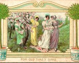 Vtg Postcard c 1910 - &quot;For Old Times Sake&quot; Gathering Flowers Embossed - ... - £4.67 GBP