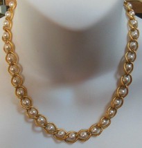 Vintage Signed NAPIER Gold-tone Chain Link Necklace W/ faux Pearls &amp; Pat. # -18&quot; - £27.22 GBP
