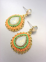 FAB CHIC Urban Anthropologie Opal Crystals Coral Turquoise Beads Gold Earrings - £10.38 GBP