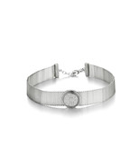 UNIQUE Pave CZ Crystals Cable Round Medallion Silver Mesh Strap Choker Necklace - £25.30 GBP