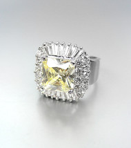 LUMINOUS 18kt White Gold Plated 12.46CT Canary Yellow CZ Crystals Cocktail Ring - £31.96 GBP