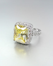 LUMINOUS 18kt White Gold Plated 12.46CT Canary Yellow CZ Crystals Cocktail Ring - £31.96 GBP