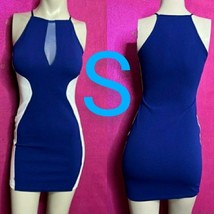 Royal Blue &amp; White Bodycon Club Dress  Size S - £22.80 GBP