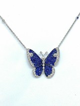 1.50Ct Round Cut CZ Blue Sapphire Butterfly Pendant 14K White Gold Finis... - $142.55