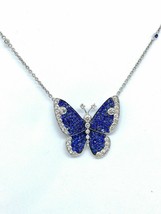 1.50Ct Round Cut CZ Blue Sapphire Butterfly Pendant 14K White Gold Finis... - £111.63 GBP