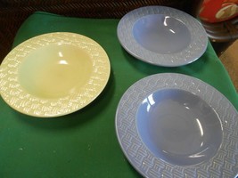 Beautiful Royal Norfolk Dinnerware Set Of 3 Soup Bowls -2 Blue 1 Yellow 8&quot; - £13.64 GBP